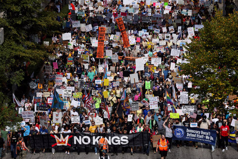 تصاویری از اعتراضات ضد ترامپ، جنبش «بدون پادشاه» در سراسر آمریکا