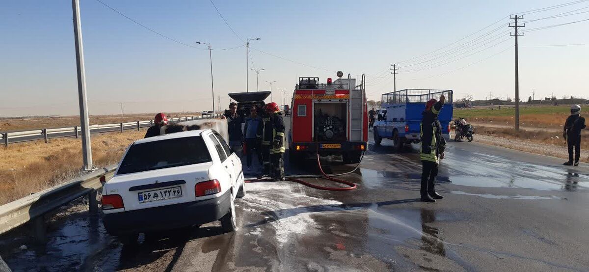 مهار حریق خودرو پراید در جاده دستگردان