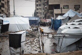 آبگرفتگی چادرهای آوارگان در غزه پس از بارش باران