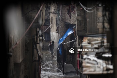 آبگرفتگی چادرهای آوارگان در غزه پس از بارش باران