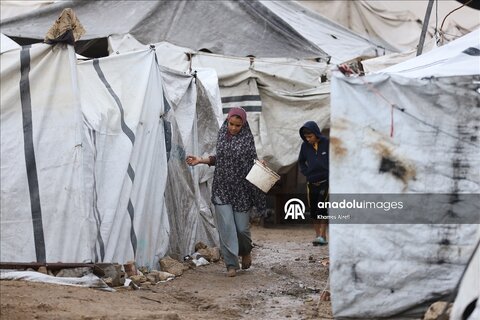 آبگرفتگی چادرهای آوارگان در غزه پس از بارش باران