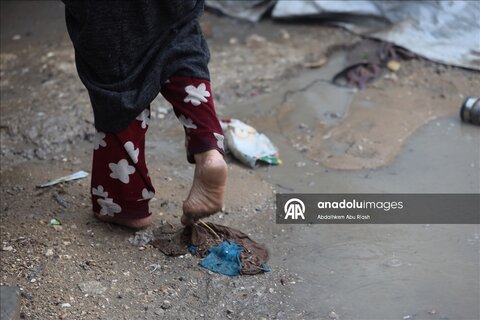 آبگرفتگی چادرهای آوارگان در غزه پس از بارش باران