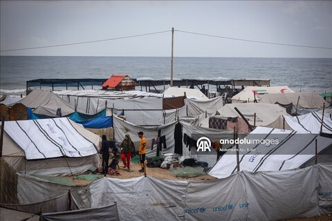 آبگرفتگی چادرهای آوارگان در غزه پس از بارش باران