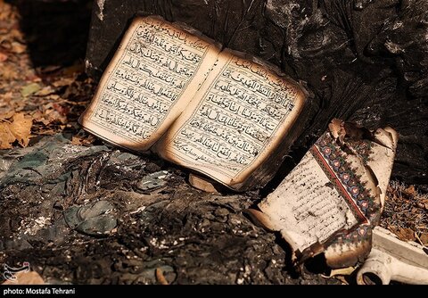 آثار حمله و آتش زدن مسجد شهید بهشتی تهران توسط آشوبگران