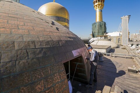 مرمت پوسته نمای گنبد الله‌وردی‌خان حرم مطهر رضوی