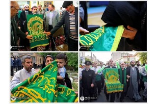 اهدای نشان سبز رضوی از سوی خادمان امام رضا (ع) به خانواده شهدای مدافع وطن