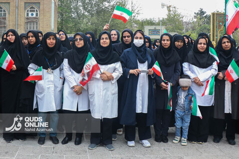 گزارش تصویری | تجمع سراسری کادر سلامت در محکومیت حملات غیرانسانی آمریکایی-صهیونی در بیمارستان امام رضا (ع) مشهد
