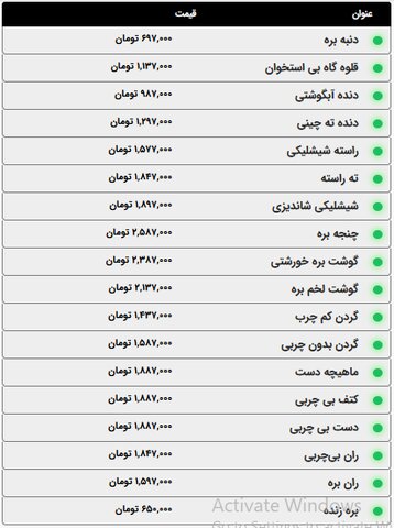 قیمت انواع گوشت قرمز امروز دوشنبه ۷ اردیبهشت ۱۴۰۵+ جدول