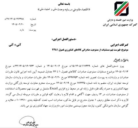 صادرات ۱۳ قلم کالای کشاورزی مجاز شد