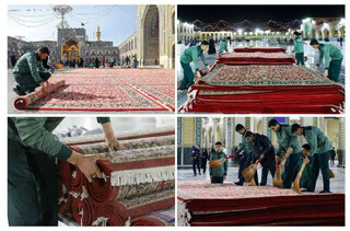 فرش‌آرایی حرم رضوی برای میزبانی شایسته از زائران عرفه و عید قربان