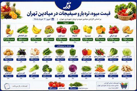 قیمت میوه و تره‌بار سه‌شنبه ۱۲ خرداد ۱۴۰۵/ صیفی‌جات امروز چند؟+ جدول