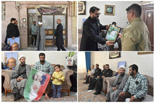 خادمان حرم مطهر رضوی با خانواده شهید «امیرمحمد دهنوی» دیدار کردند