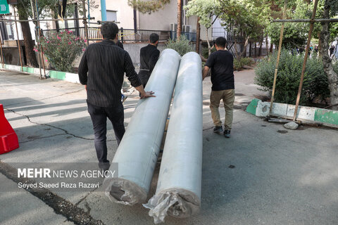 گزارش تصویری | آماده سازی موکب‌های مراسم وداع با رهبر شهید انقلاب