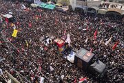 فیلم | جمع خیل عظیم عزاداران عراقی در تشییع پیکر مطهر «آقای شهید ایران»