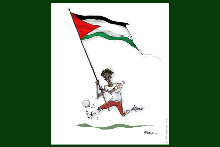 واکنش کارتونیست برزیلی به صعود اسپانیا /  یامال با پرچم فلسطین