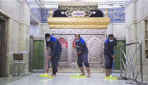 تصاویری از شست‌وشوی حرم مطهر امام حسین(ع) پس از برگزاری باشکوه مراسم اربعین