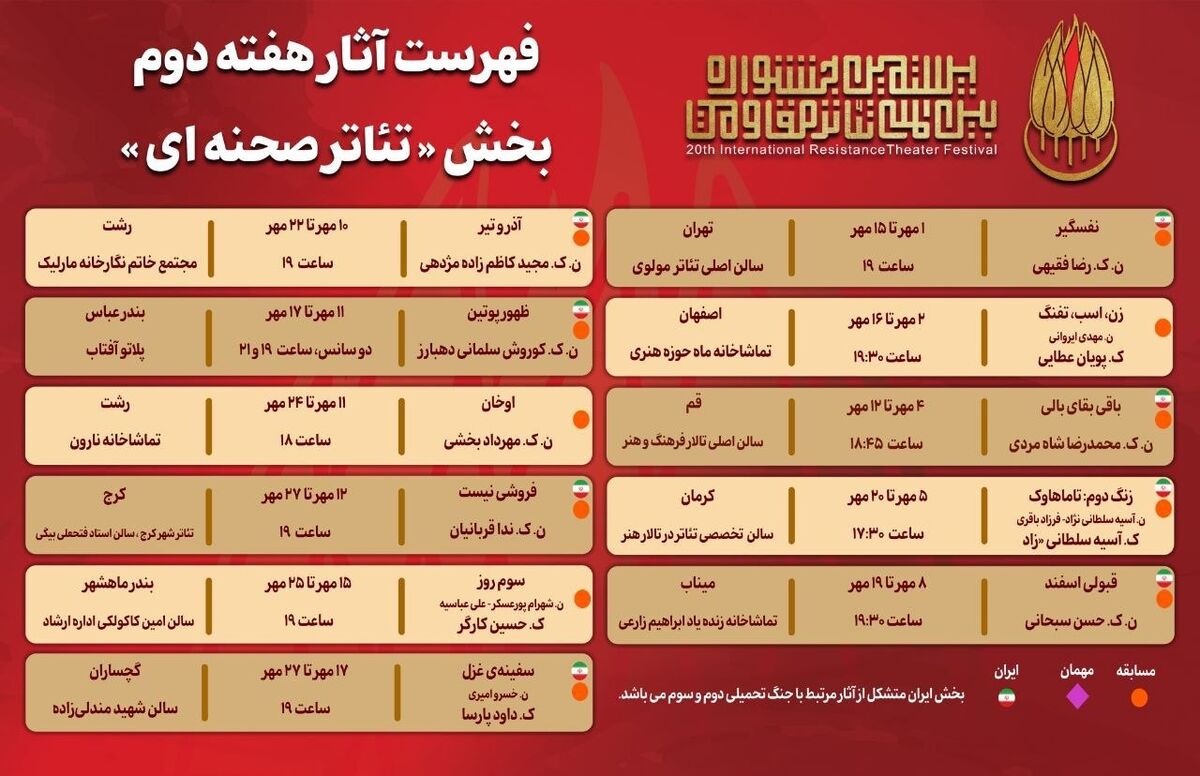جدول هفته دوم تئاتر مقاومت منتشر شد  /  اجرای ۱۱ نمایش در سراسر کشور